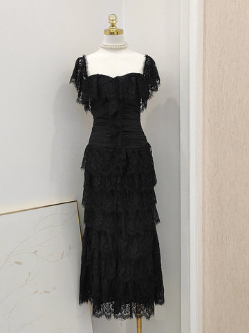 Sheath Square Neckline Lace Black Holiday Dress Birthday Dresses Birthday Outfits SD1246